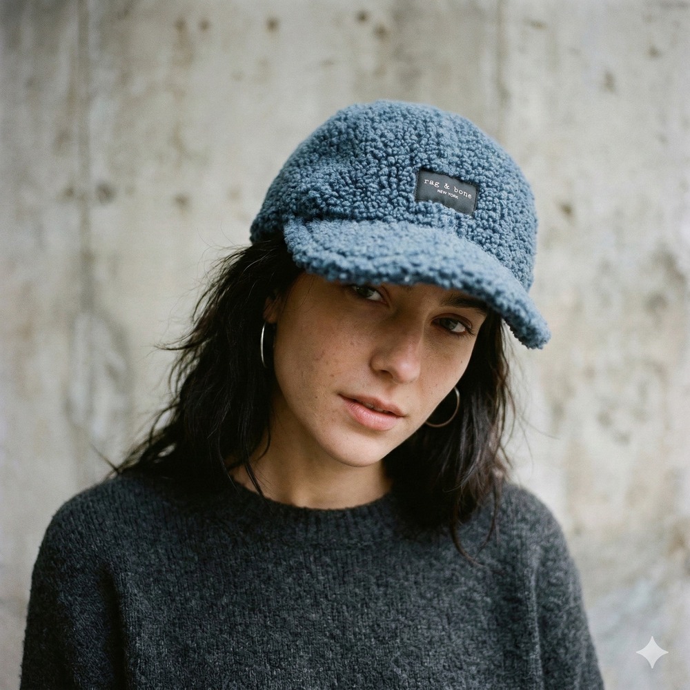 Rag & Bone Blue Sherpa Faux Fur Baseball Cap‎ Adjustable Logo Hat RN108879